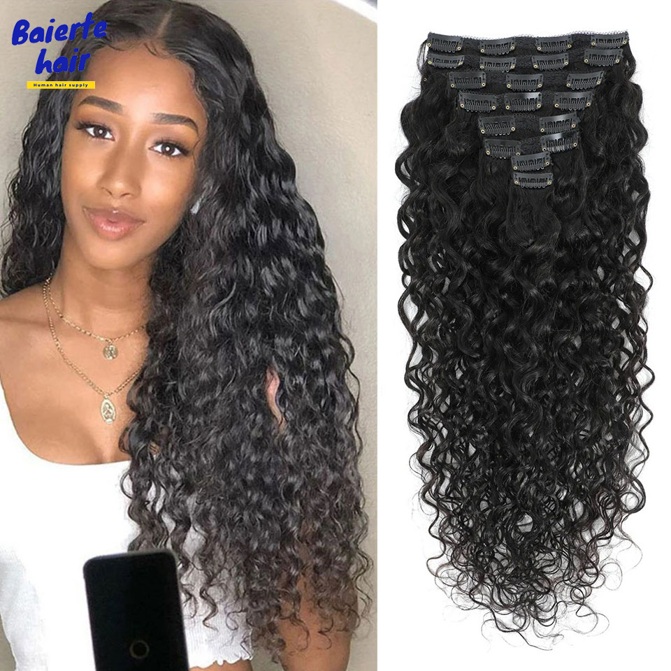 8-24 Inches Water Wave Curly C - đánh giá và giá Seamless Clip In Hair Extensions Human Hair