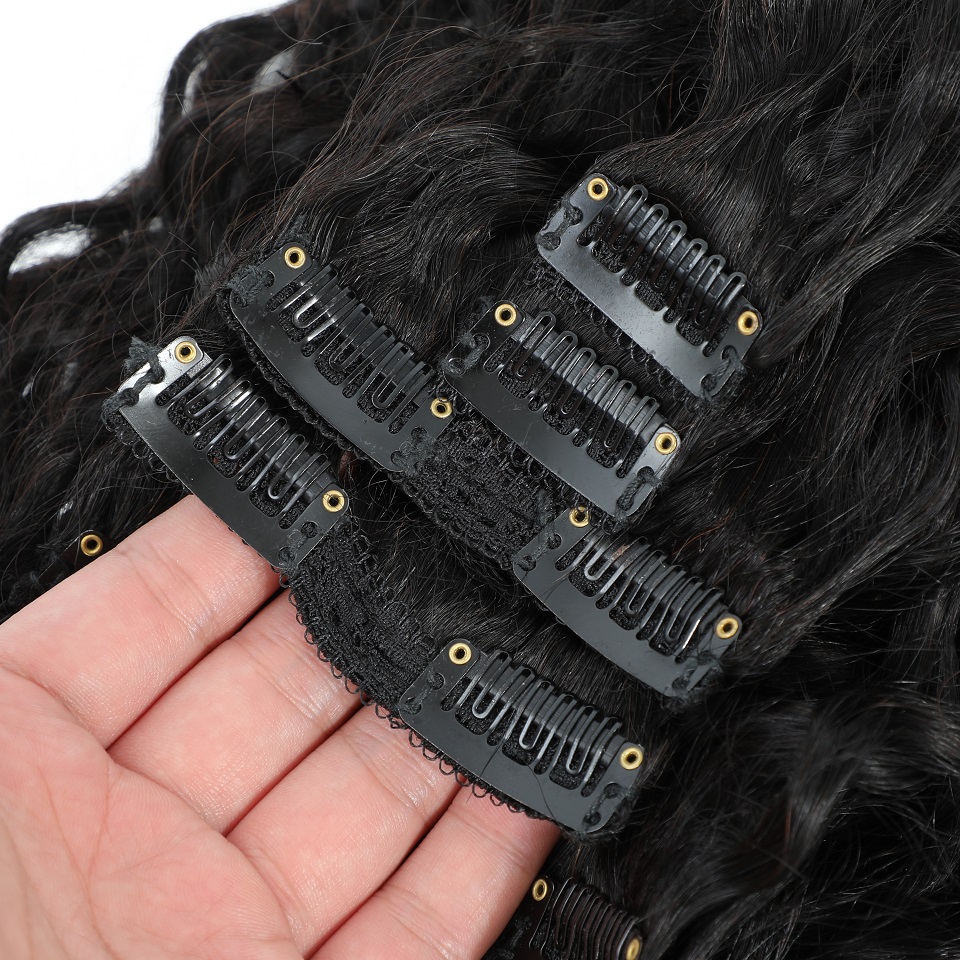 8-24 Inches Water Wave Curly C - đánh giá và giá Seamless Clip In Hair Extensions Human Hair